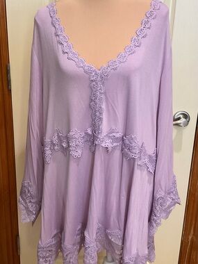 Roaman’s Lavender Lace-Trim Women's Tunic Soft Stretch 2X 26/28